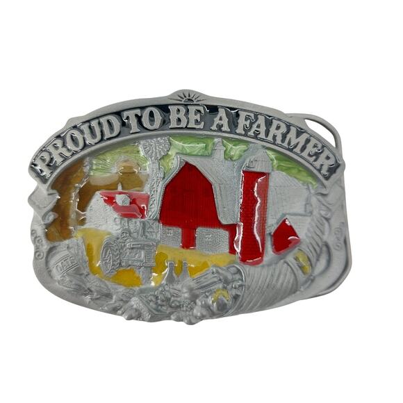 Proud to Be A Farmer Belt Buckle Red Barn House Western - Picture 1 of 8